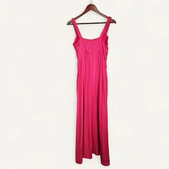 Line & Dot Brooke Bias Cut Ruched Tie Bust Sateen Midi Dress in Hot Pink S - Picture 6 of 16